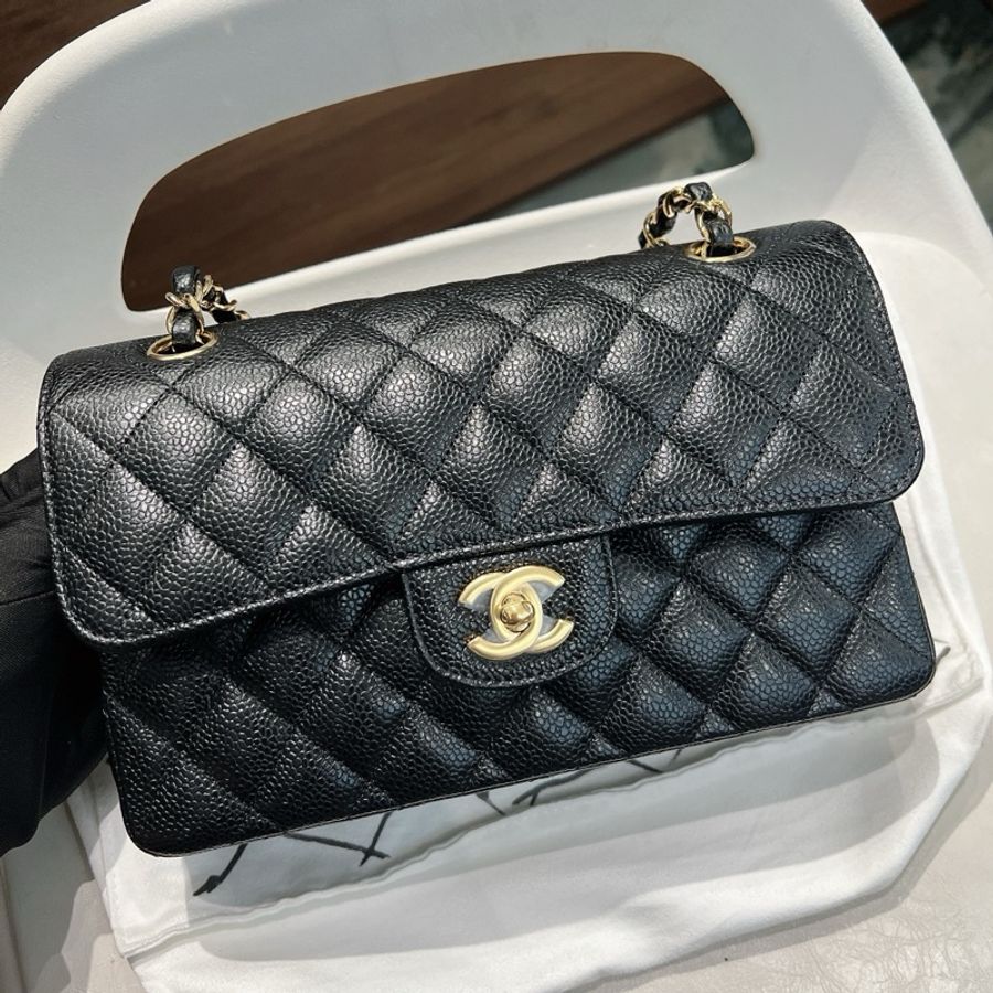 Chanel CF23 Classic Flap Small香奈兒 黑金荔枝牛皮 小號-1