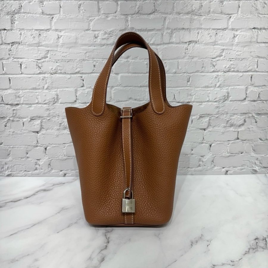 JK國際二手精品✨HERMES Picotin 18 菜籃子 金棕銀扣 #贈送訂製肩背帶🈶購證-0
