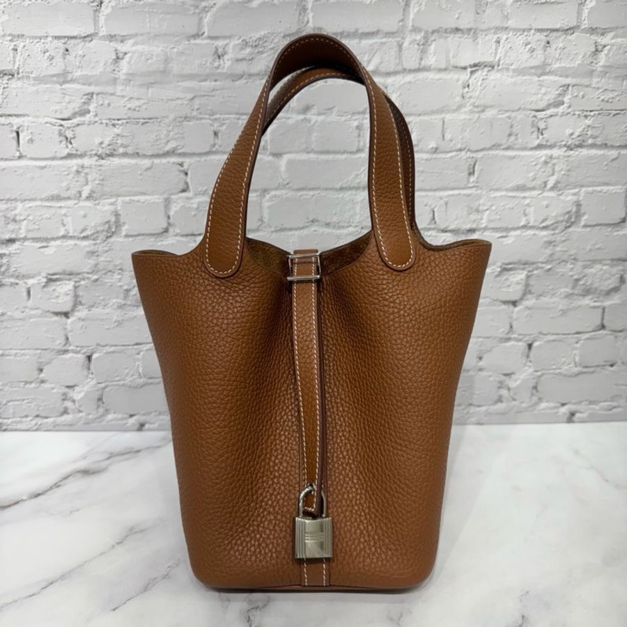 JK國際二手精品✨HERMES Picotin 18 菜籃子 金棕銀扣 #贈送訂製肩背帶🈶購證-4