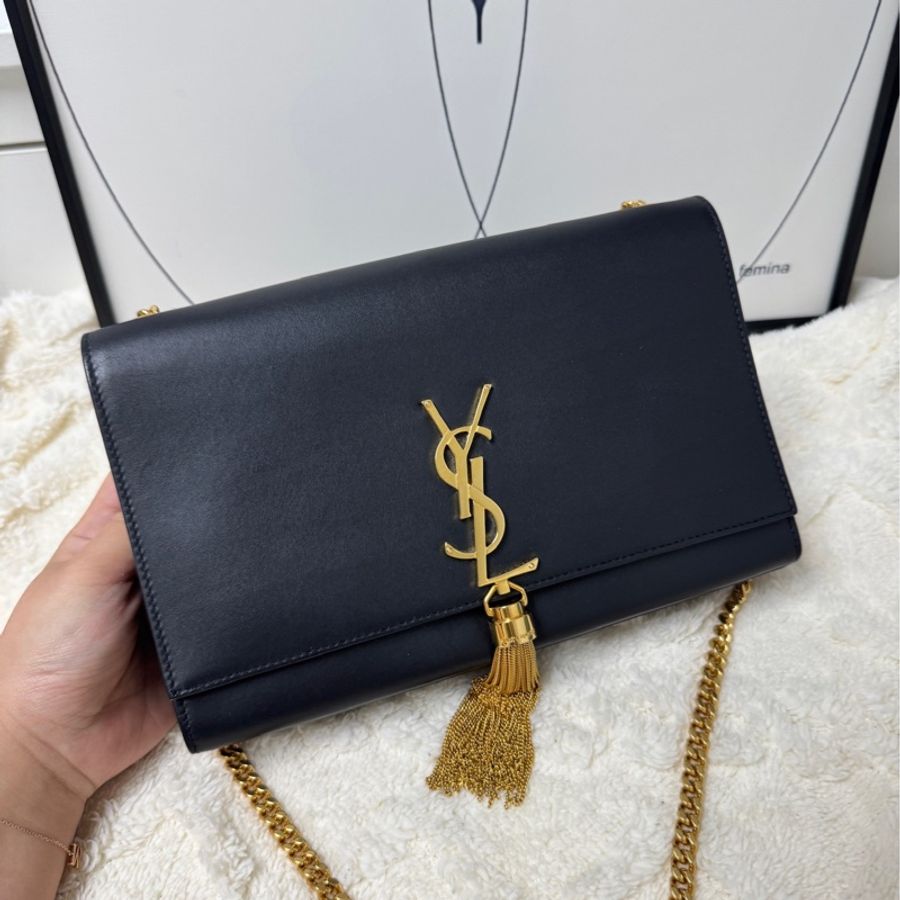 Ysl 流蘇信封包 經典黑金配搭大size 24cm-1