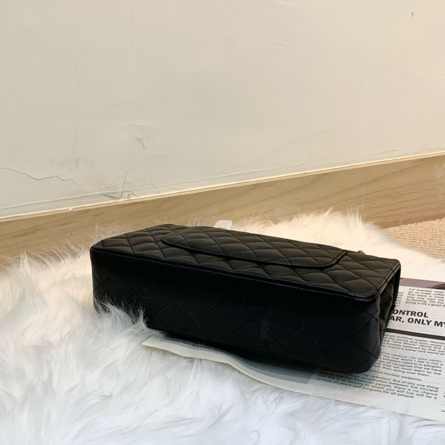 CHANEL Classic Flap CF 經典金扣標誌性菱格紋鏈條肩帶 羊皮 口蓋包斜背單肩包 黑色-3