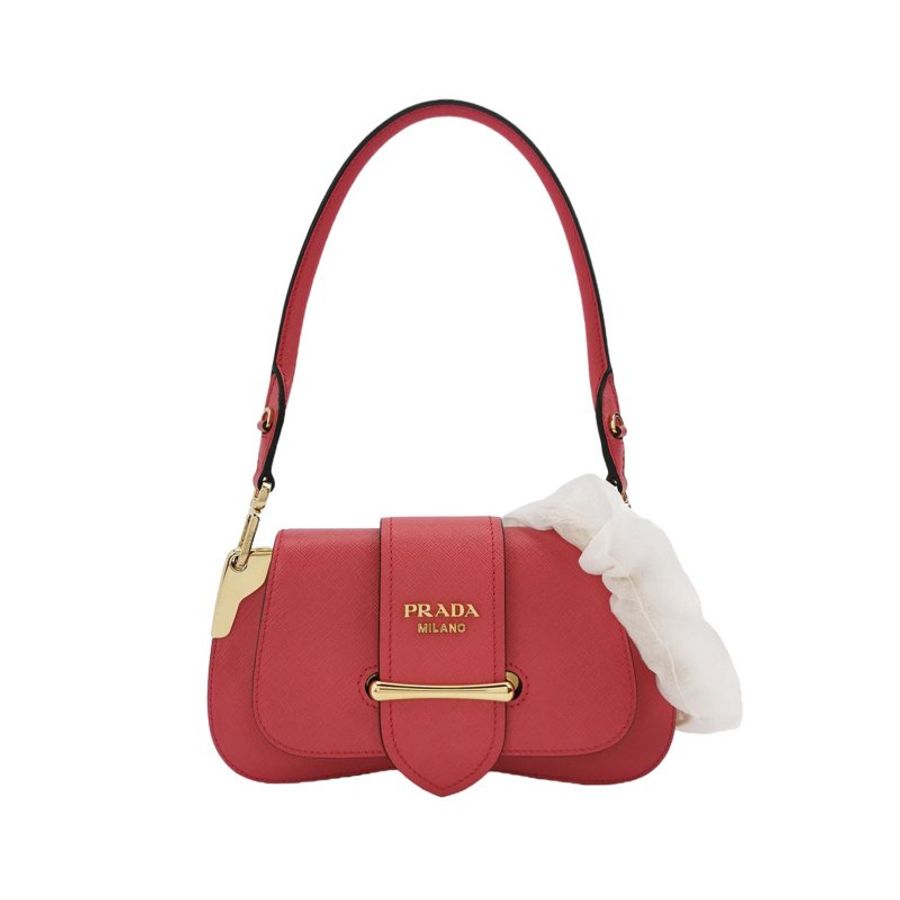 95❤Prada Sidonie 紅色牛皮插扣斜挎單肩包-0