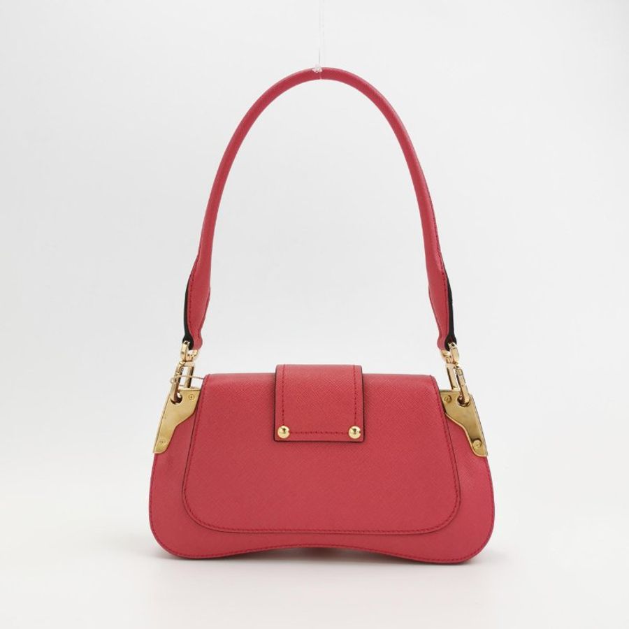 95❤Prada Sidonie 紅色牛皮插扣斜挎單肩包-4