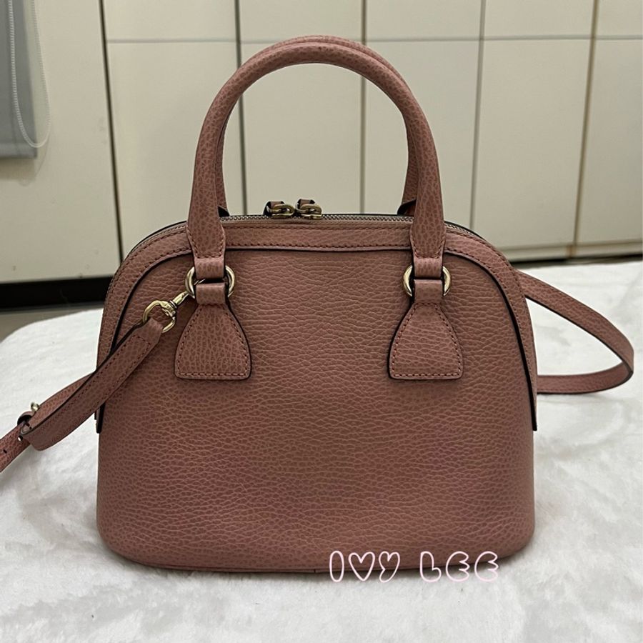 GUCCI古馳 粉色 牛皮手提包 斜背包 貝殼包 正品449661 二手精品-1