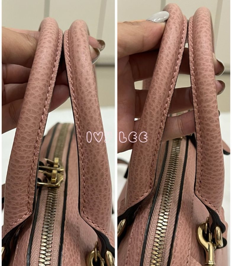 GUCCI古馳 粉色 牛皮手提包 斜背包 貝殼包 正品449661 二手精品-10
