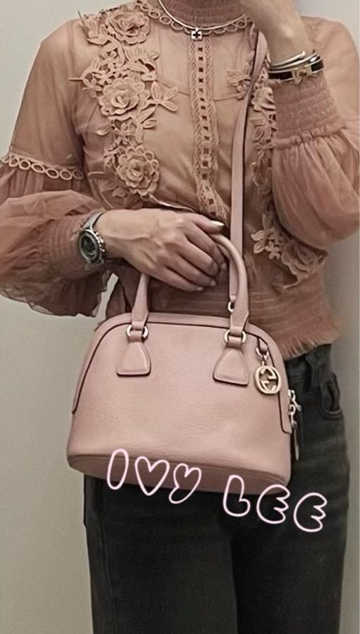 GUCCI古馳 粉色 牛皮手提包 斜背包 貝殼包 正品449661 二手精品-31