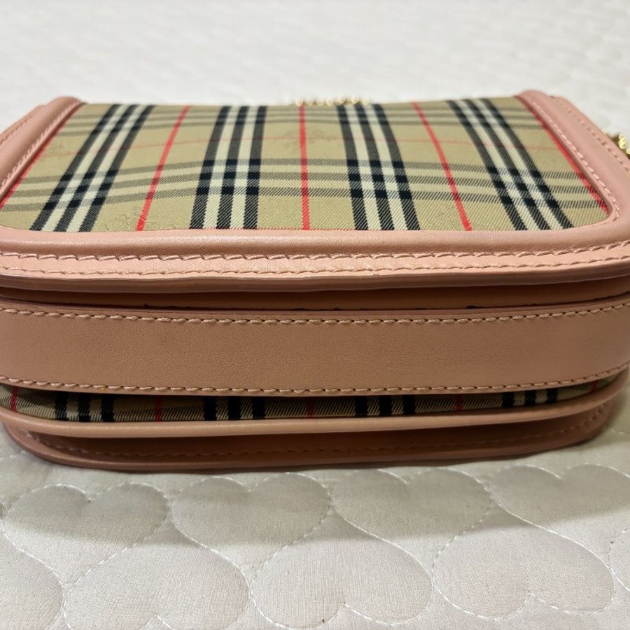 BURBERRY 少見 經典1983 格紋鏈條包 馬鞍包 蜜桃粉-7