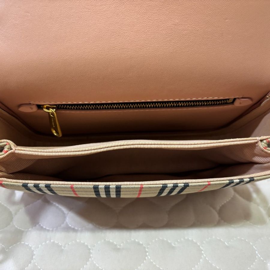 BURBERRY 少見 經典1983 格紋鏈條包 馬鞍包 蜜桃粉-10
