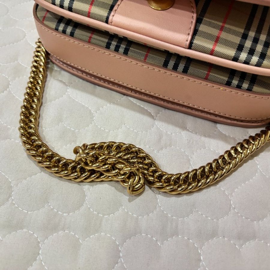 BURBERRY 少見 經典1983 格紋鏈條包 馬鞍包 蜜桃粉-11