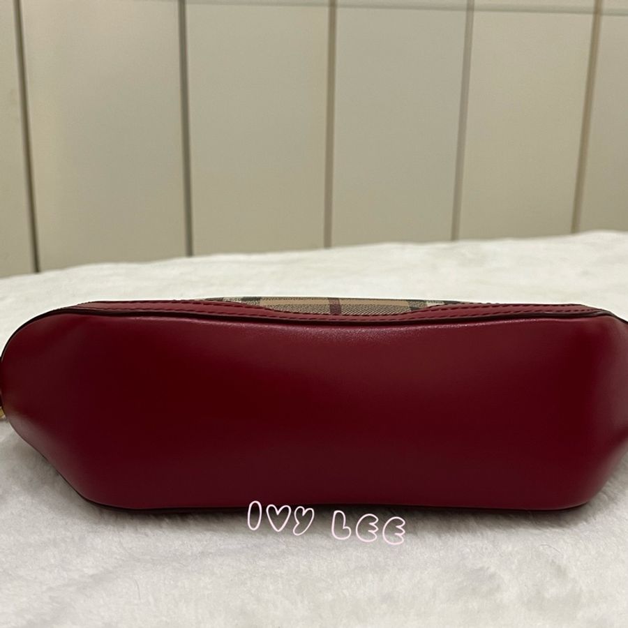 BURBERRY Orchard 斜背包 Haymarket 塗層帆布 皮革 格紋 紅色 正品 二手精品-2