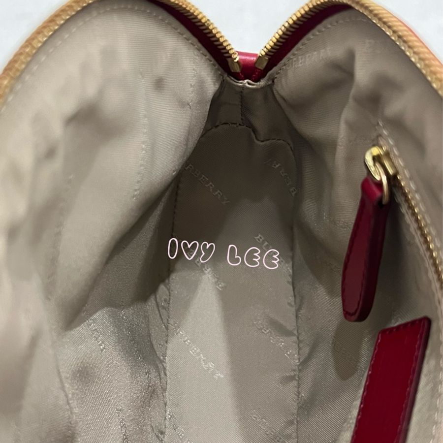 BURBERRY Orchard 斜背包 Haymarket 塗層帆布 皮革 格紋 紅色 正品 二手精品-5