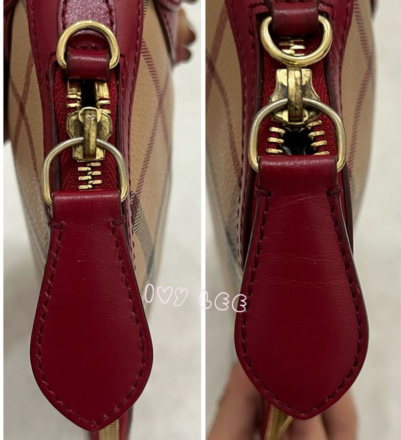 BURBERRY Orchard 斜背包 Haymarket 塗層帆布 皮革 格紋 紅色 正品 二手精品-11