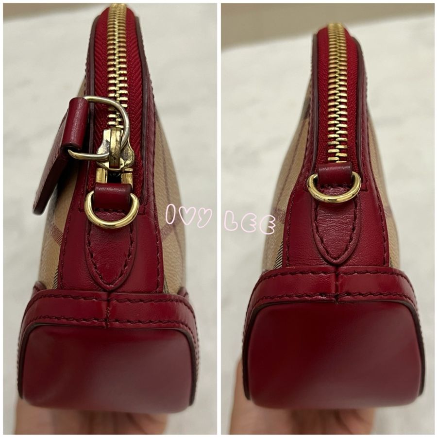 BURBERRY Orchard 斜背包 Haymarket 塗層帆布 皮革 格紋 紅色 正品 二手精品-12