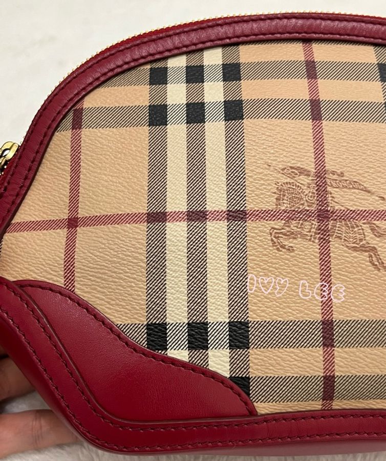BURBERRY Orchard 斜背包 Haymarket 塗層帆布 皮革 格紋 紅色 正品 二手精品-22