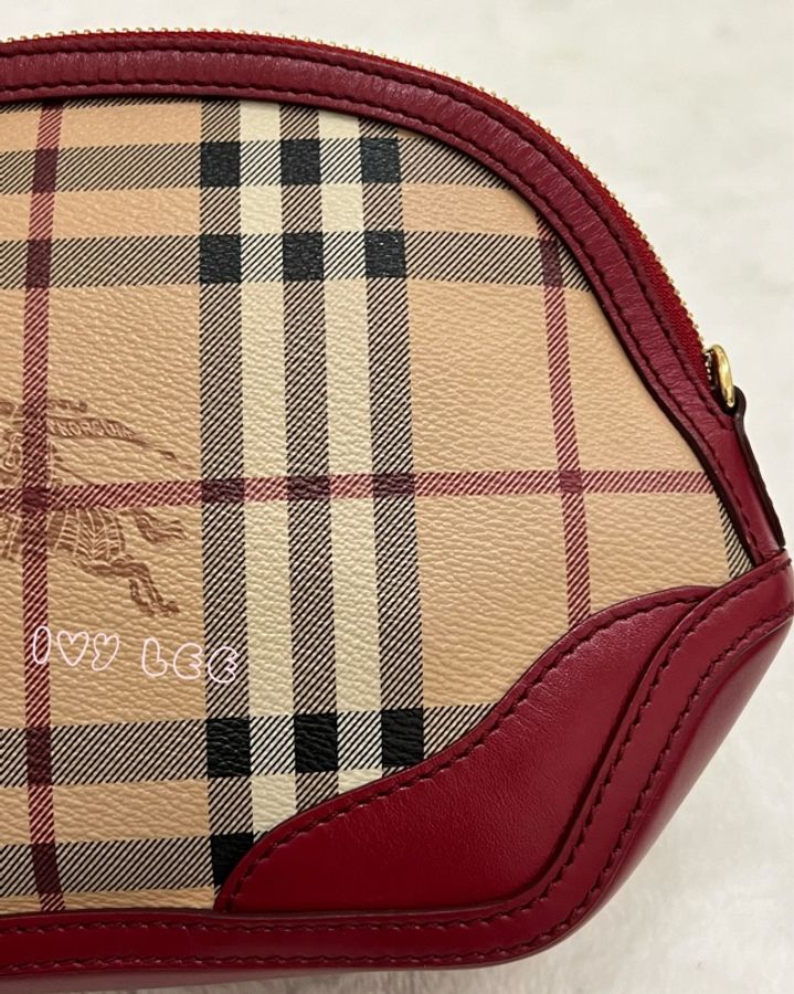BURBERRY Orchard 斜背包 Haymarket 塗層帆布 皮革 格紋 紅色 正品 二手精品-23