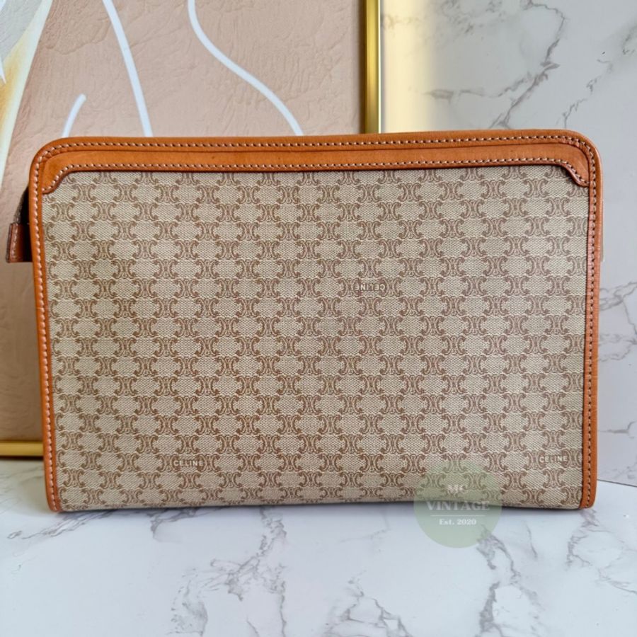 CELINE Vintage Macadam Clutch 中古 全新 未使用 奶茶色 老花 手拿包-4