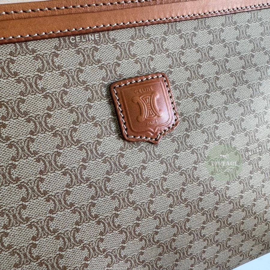CELINE Vintage Macadam Clutch 中古 全新 未使用 奶茶色 老花 手拿包-9