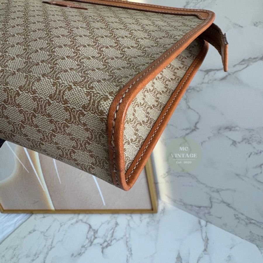 CELINE Vintage Macadam Clutch 中古 全新 未使用 奶茶色 老花 手拿包-11