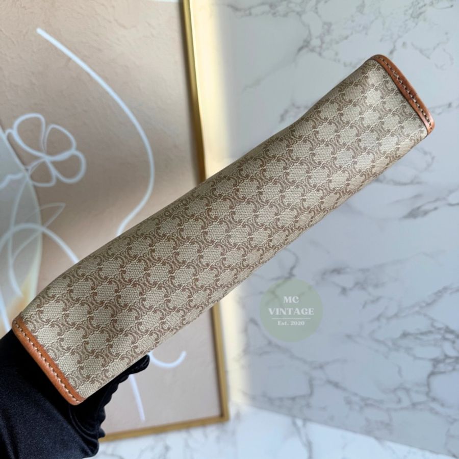CELINE Vintage Macadam Clutch 中古 全新 未使用 奶茶色 老花 手拿包-14