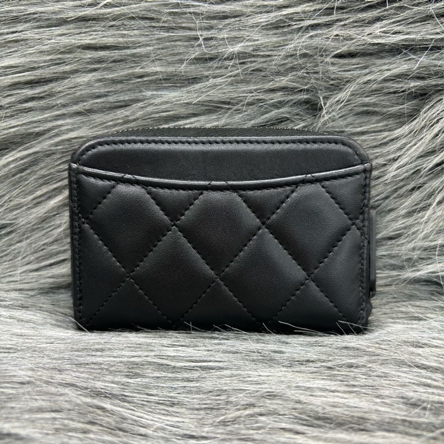 CHANEL AP0216 COCO SO BLACK 黑釦黑色羊皮 拉鍊 短夾 零錢包 卡夾 名片夾-3