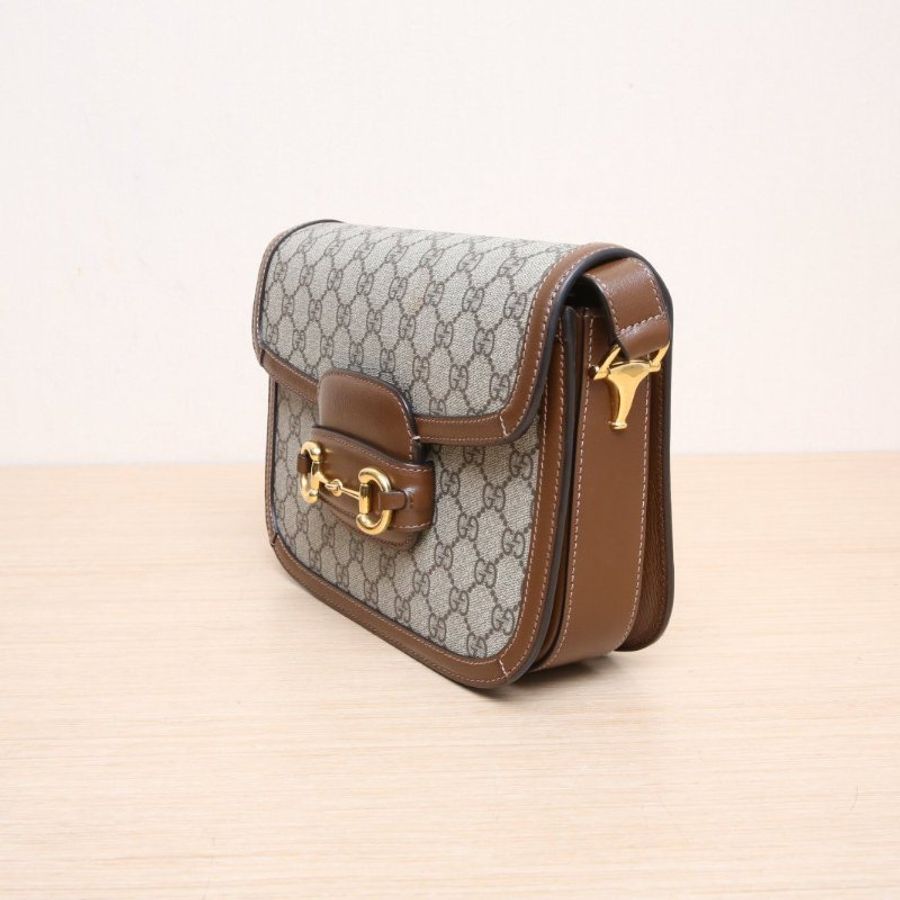 GUCCI(古馳) Horsebit 馬銜扣 1955 馬鞍包 小號 25 烏木色 帆布 金扣-3