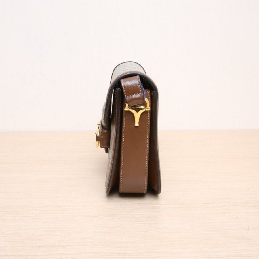 GUCCI(古馳) Horsebit 馬銜扣 1955 馬鞍包 小號 25 烏木色 帆布 金扣-4