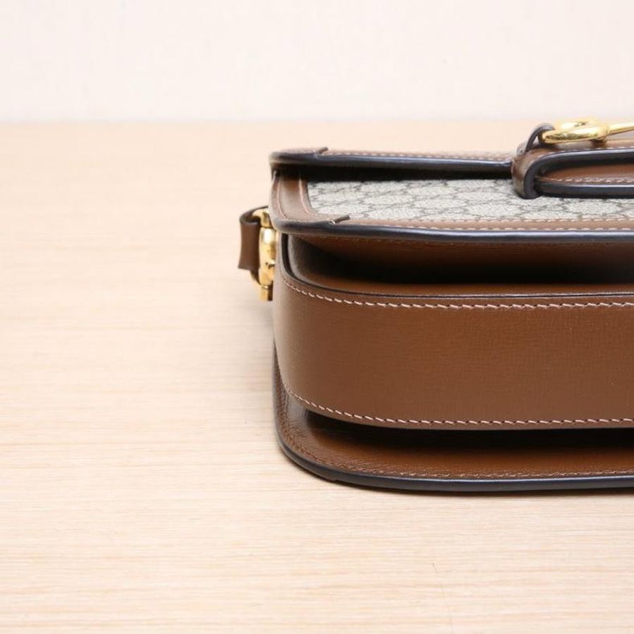 GUCCI(古馳) Horsebit 馬銜扣 1955 馬鞍包 小號 25 烏木色 帆布 金扣-6
