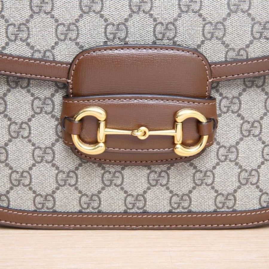 GUCCI(古馳) Horsebit 馬銜扣 1955 馬鞍包 小號 25 烏木色 帆布 金扣-7