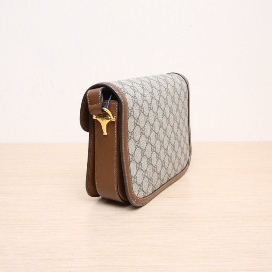 GUCCI(古馳) Horsebit 馬銜扣 1955 馬鞍包 小號 25 烏木色 帆布 金扣-10