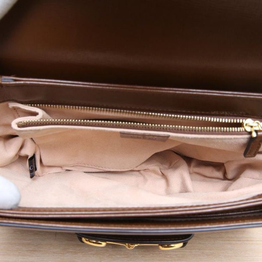 GUCCI(古馳) Horsebit 馬銜扣 1955 馬鞍包 小號 25 烏木色 帆布 金扣-12