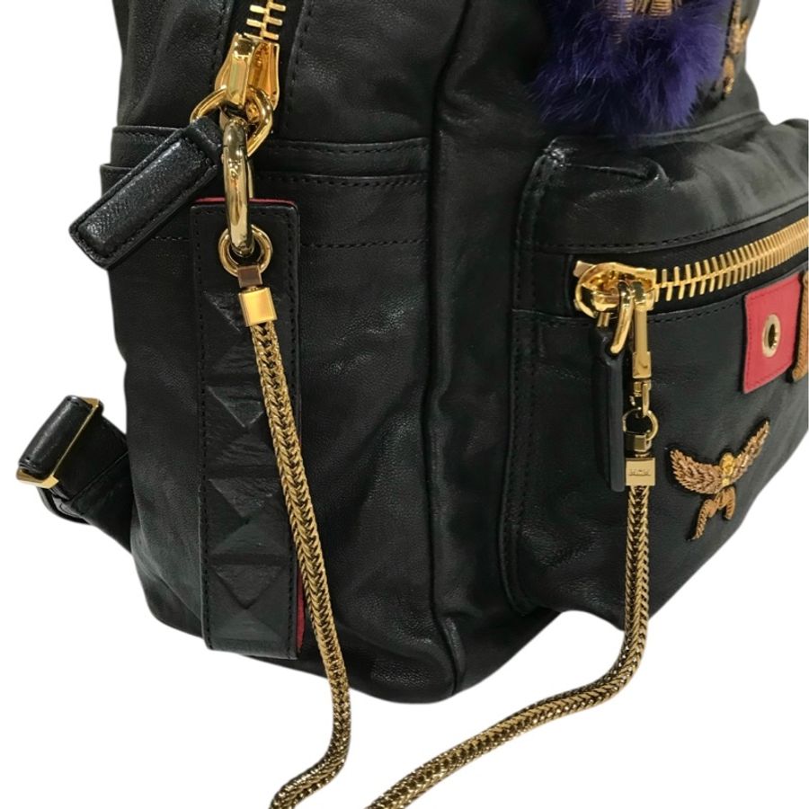 MCM MUK6AVE65BK001 LambSkin /Fox Fur Backpack-13