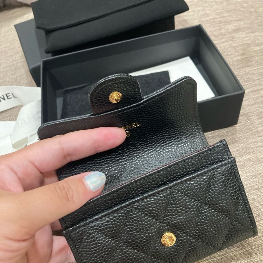 香奈兒chanel 黑色小皮件 荔枝皮 金扣 卡片 零錢 名片包 法國製-2