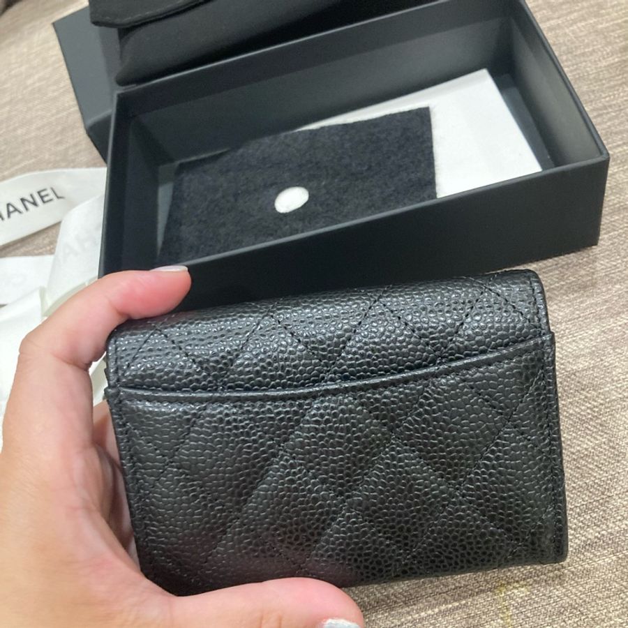 香奈兒chanel 黑色小皮件 荔枝皮 金扣 卡片 零錢 名片包 法國製-3