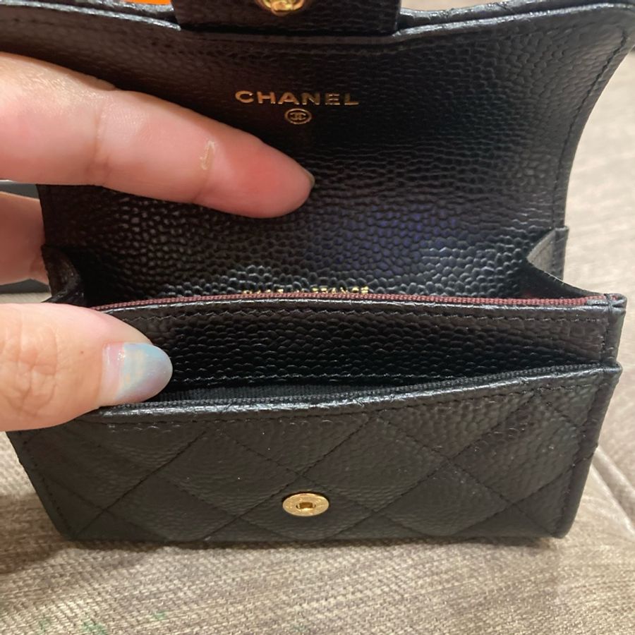 香奈兒chanel 黑色小皮件 荔枝皮 金扣 卡片 零錢 名片包 法國製-4