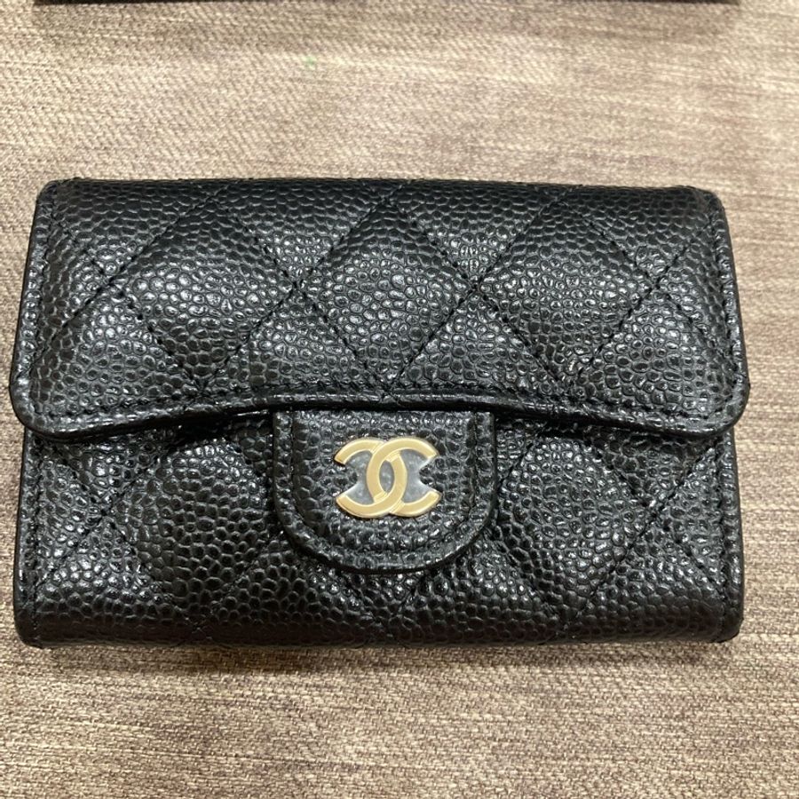 香奈兒chanel 黑色小皮件 荔枝皮 金扣 卡片 零錢 名片包 法國製-5