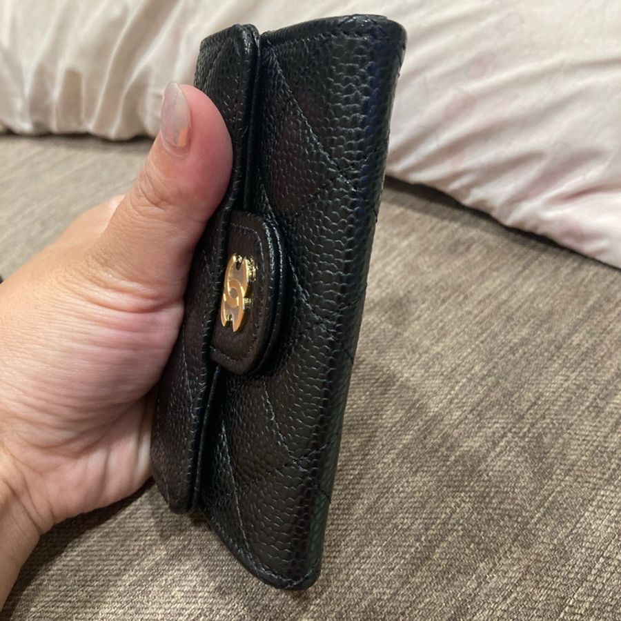 香奈兒chanel 黑色小皮件 荔枝皮 金扣 卡片 零錢 名片包 法國製-7