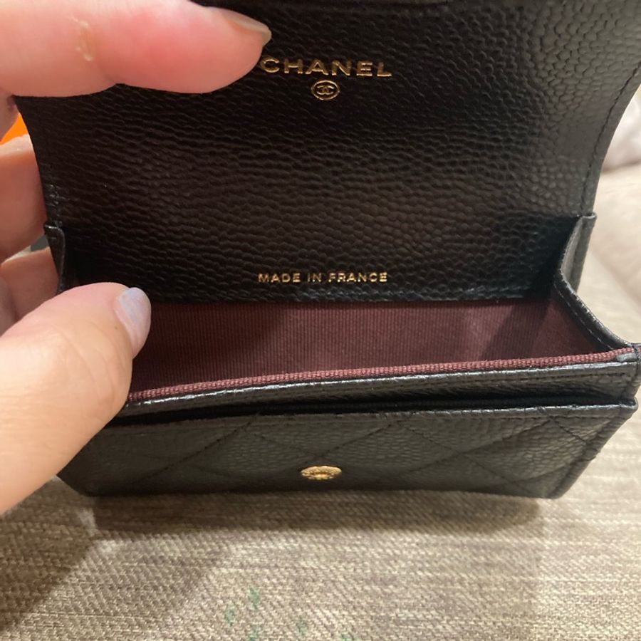 香奈兒chanel 黑色小皮件 荔枝皮 金扣 卡片 零錢 名片包 法國製-8