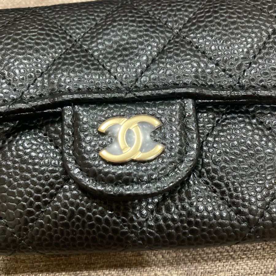 香奈兒chanel 黑色小皮件 荔枝皮 金扣 卡片 零錢 名片包 法國製-9
