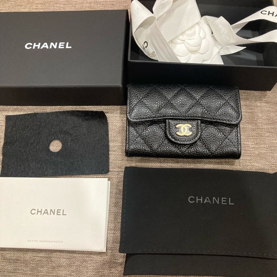 香奈兒chanel 黑色小皮件 荔枝皮 金扣 卡片 零錢 名片包 法國製-10