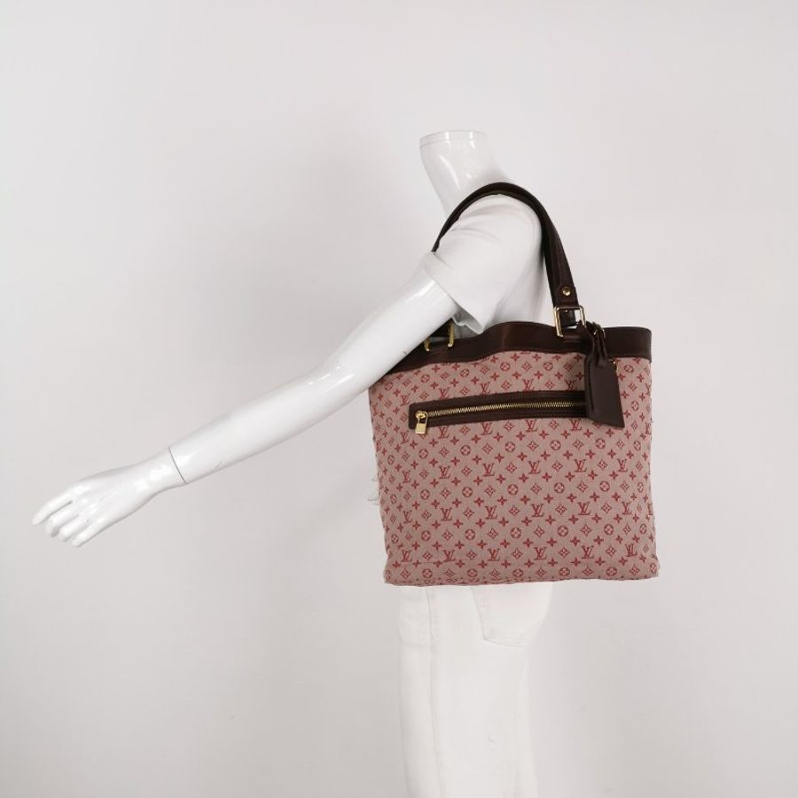 9❤Louis Vuitton Lucille紅色LV牛皮帆布老花托特單肩包-1