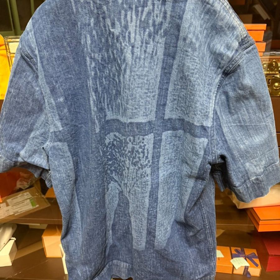 FENDI 日落圖案印花 牛仔短T 男-6