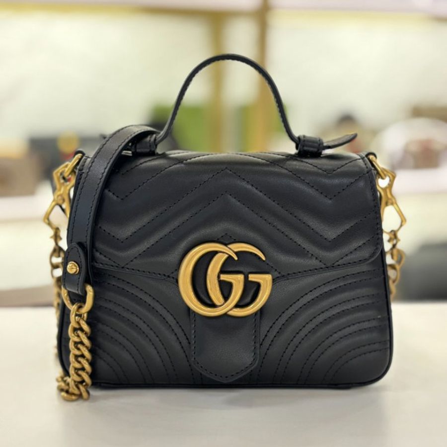 🎁特價🎁Gucci 547260 迷你 GG Marmont 包 - 黑色絎縫V型皮革-3