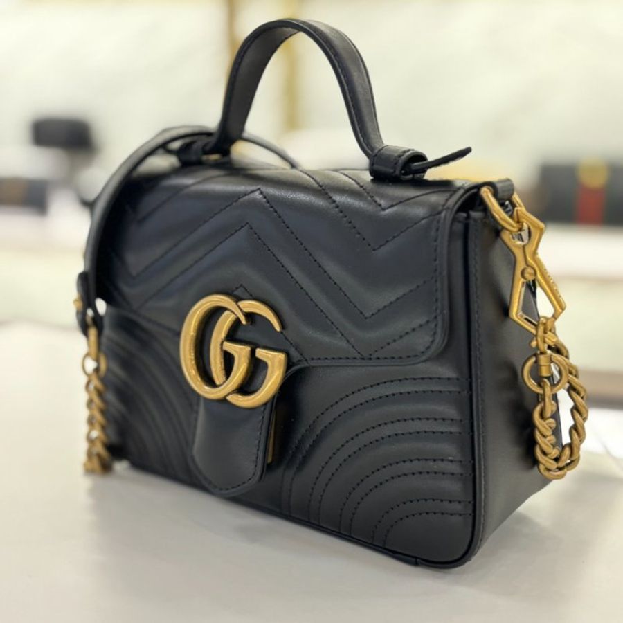 🎁特價🎁Gucci 547260 迷你 GG Marmont 包 - 黑色絎縫V型皮革-4