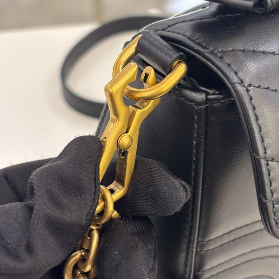 🎁特價🎁Gucci 547260 迷你 GG Marmont 包 - 黑色絎縫V型皮革-12