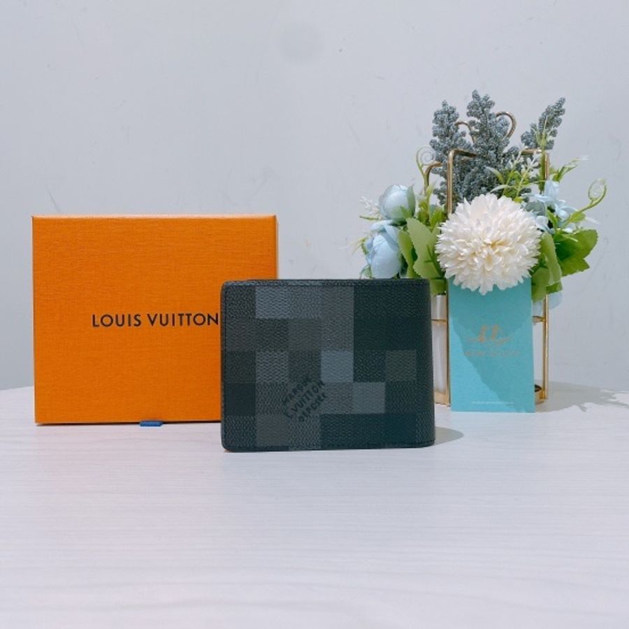 TK1677 Louis Vuitton 路易威登M14927 修身黑灰色中夾Slender Wallet Grey And Black Canvas-1