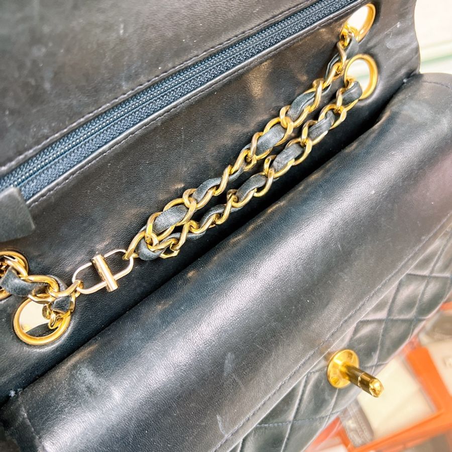 Chanel classic flap/ cf 23 深藍色 中古經典翻蓋包小號-11
