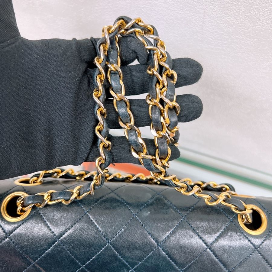 Chanel classic flap/ cf 23 深藍色 中古經典翻蓋包小號-16