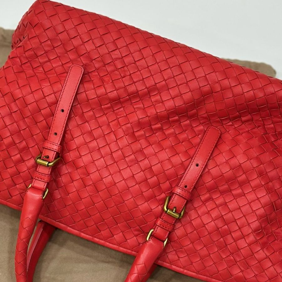 Bottega Veneta BV 紅色 編織 鎖頭 波士頓包 手提包 肩背包 公事包-39
