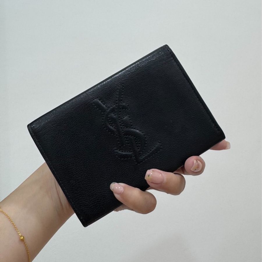 YSL 聖羅蘭 黑色 皮夾 皮包 錢包 卡夾 卡包 短夾 零錢包 名片夾 信用卡卡夾-0