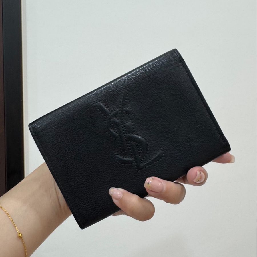 YSL 聖羅蘭 黑色 皮夾 皮包 錢包 卡夾 卡包 短夾 零錢包 名片夾 信用卡卡夾-1